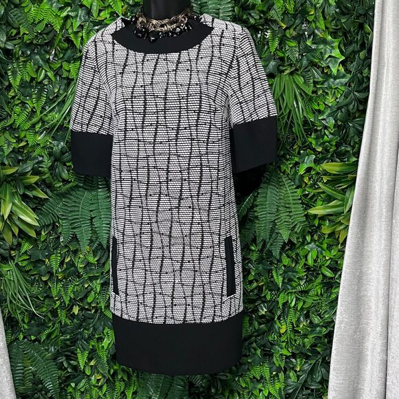 Banana‎ Republic Women Dress 2 Black White Tweed A Line Split Pocket 1568 - Picture 7 of 14
